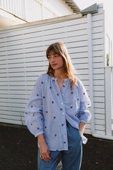PINSTRIPED COTTON EMBROIDERED SHIRT