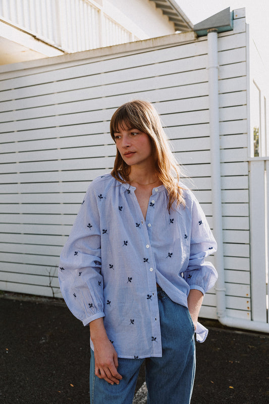 PINSTRIPED COTTON EMBROIDERED SHIRT 1