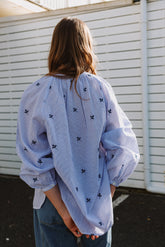 PINSTRIPED COTTON EMBROIDERED SHIRT