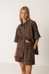 SHORT EN POPELINE ET DENTELLE